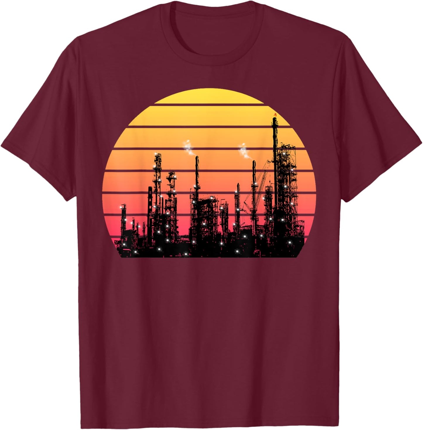 Vintage Oil Refinery Plant T-Shirt - T-Shirt | Maroon