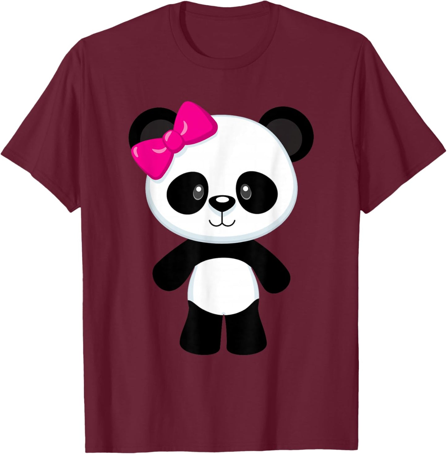Cute Baby Panda Girl with Bow T-Shirt - T-Shirt | Maroon