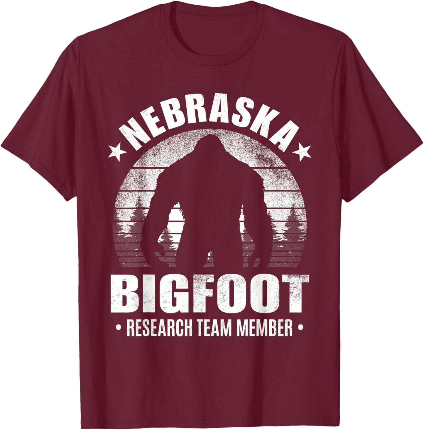 Nebraska Bigfoot Research Team Member Sasquatch Sunset T-Shirt - T-Shirt | Maroon