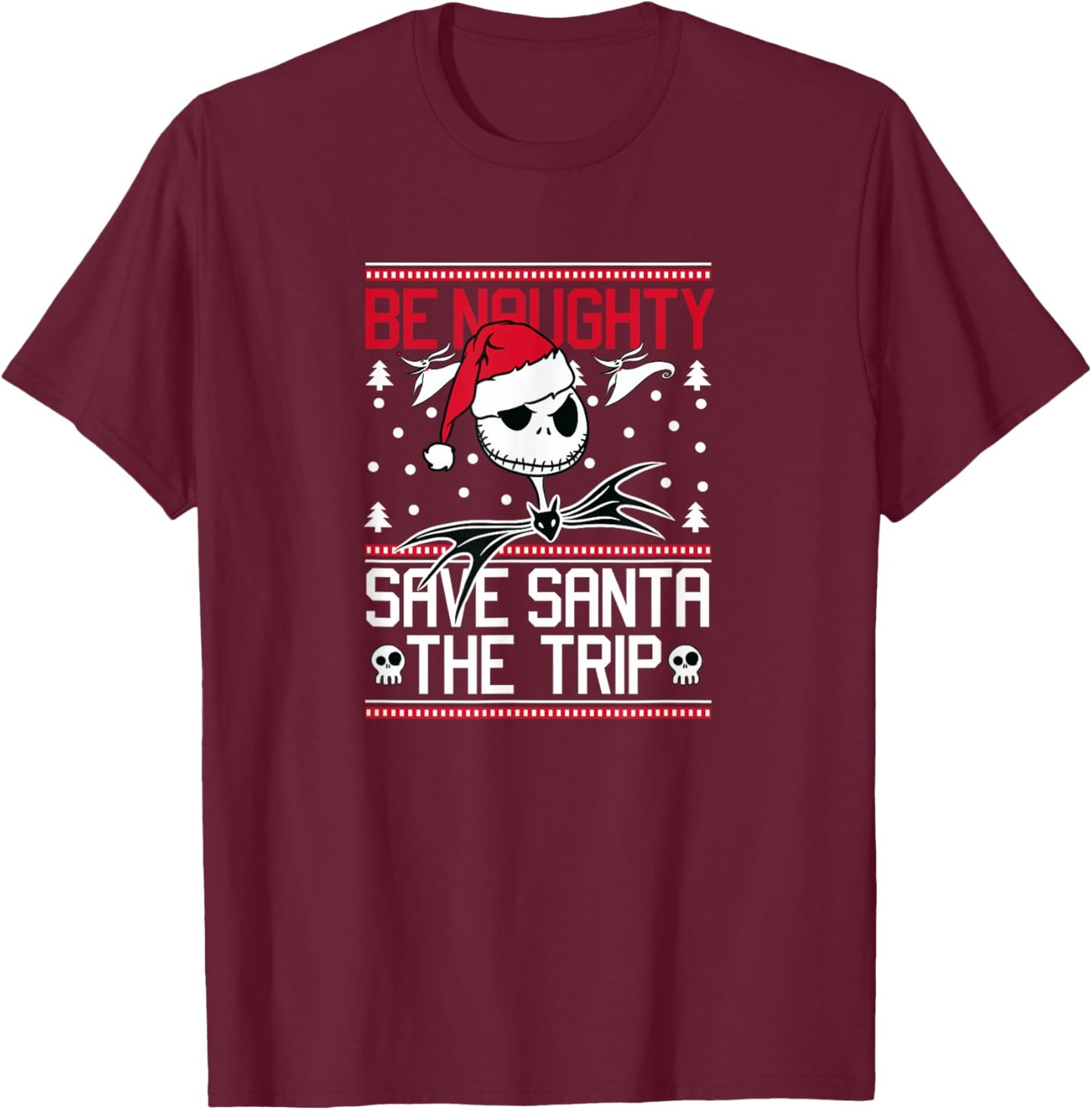 The Nightmare Before Christmas - Holiday Jack Be Naughty T-Shirt - T-Shirt | Maroon