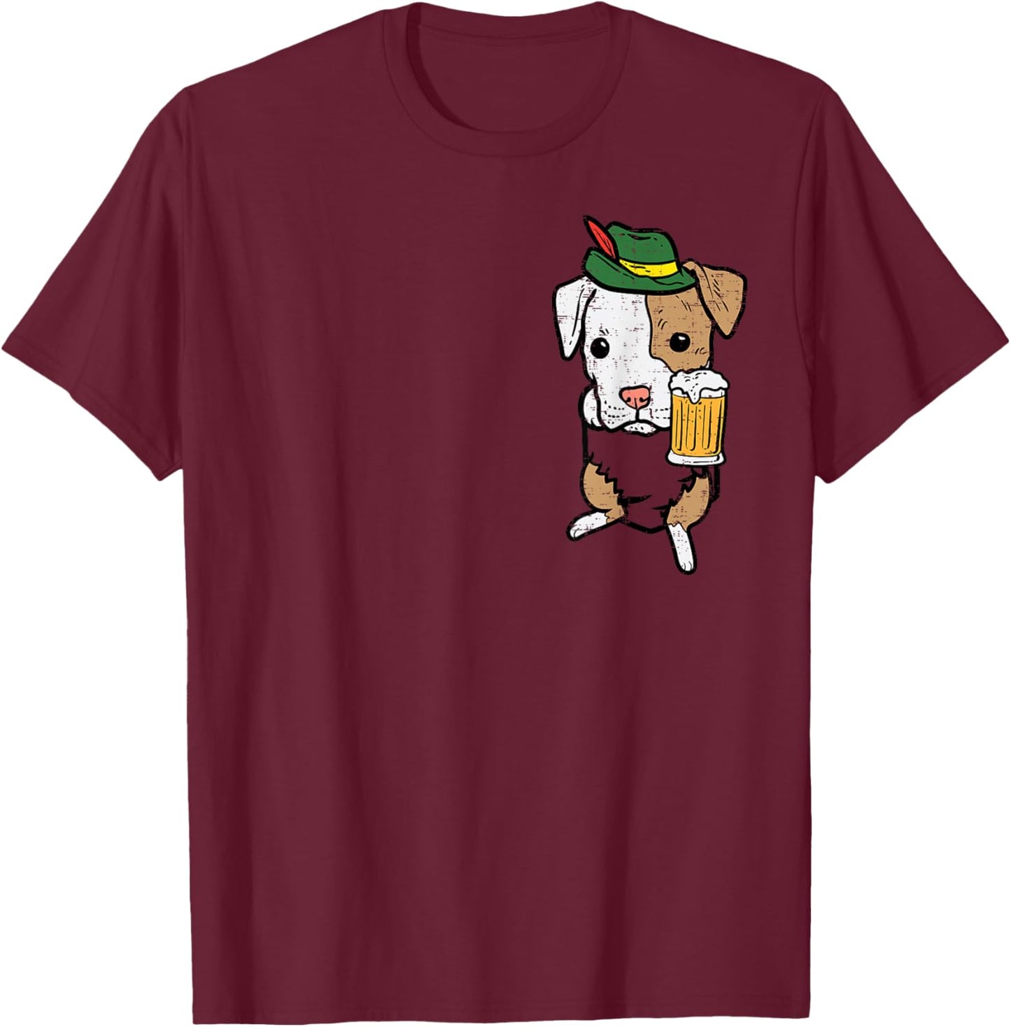 Pocket German Pitbull Oktoberfest Bavarian Pittie Dog Pit T-Shirt - T-Shirt | Maroon