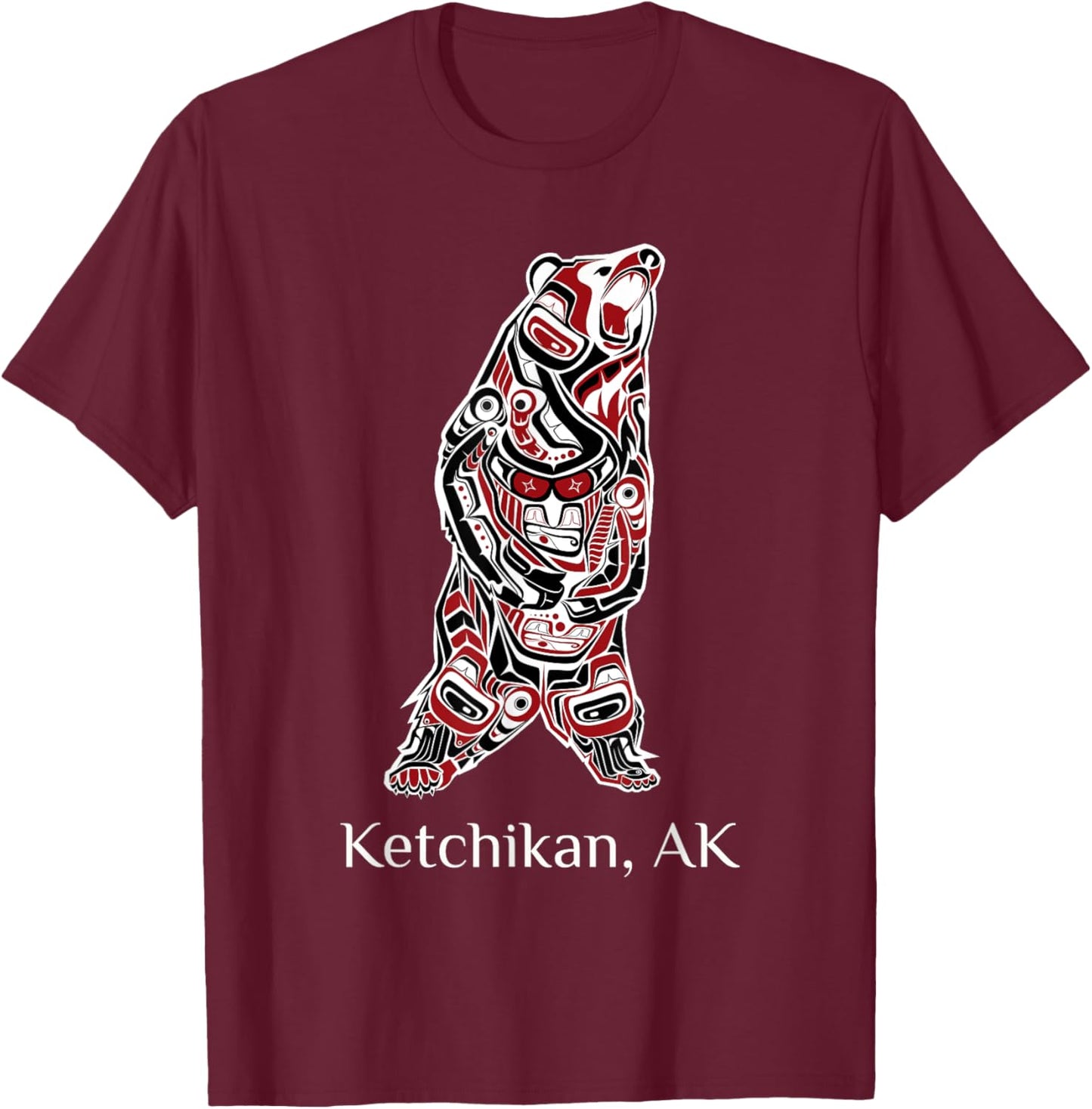 Ketchikan Alaska Native American Indian Brown Grizzly Bear T-Shirt - T-Shirt | Maroon