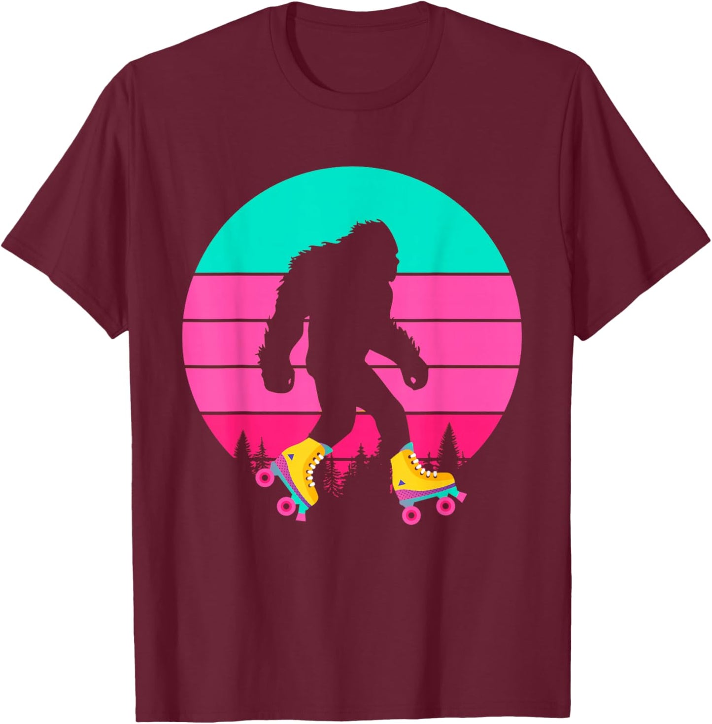 Bigfoot Roller Skates Sasquatch Yeti Rollerblade Shoes Wheel T-Shirt - T-Shirt | Maroon