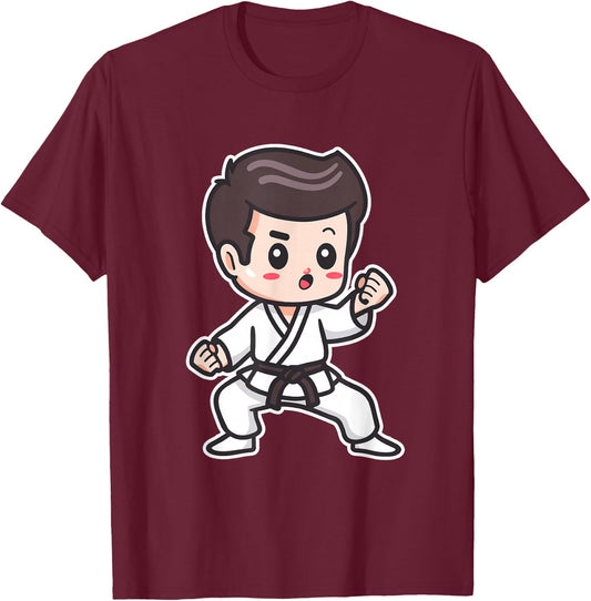 Karate Boy Drawing Karateka Kumite T-Shirt - T-Shirt | Maroon