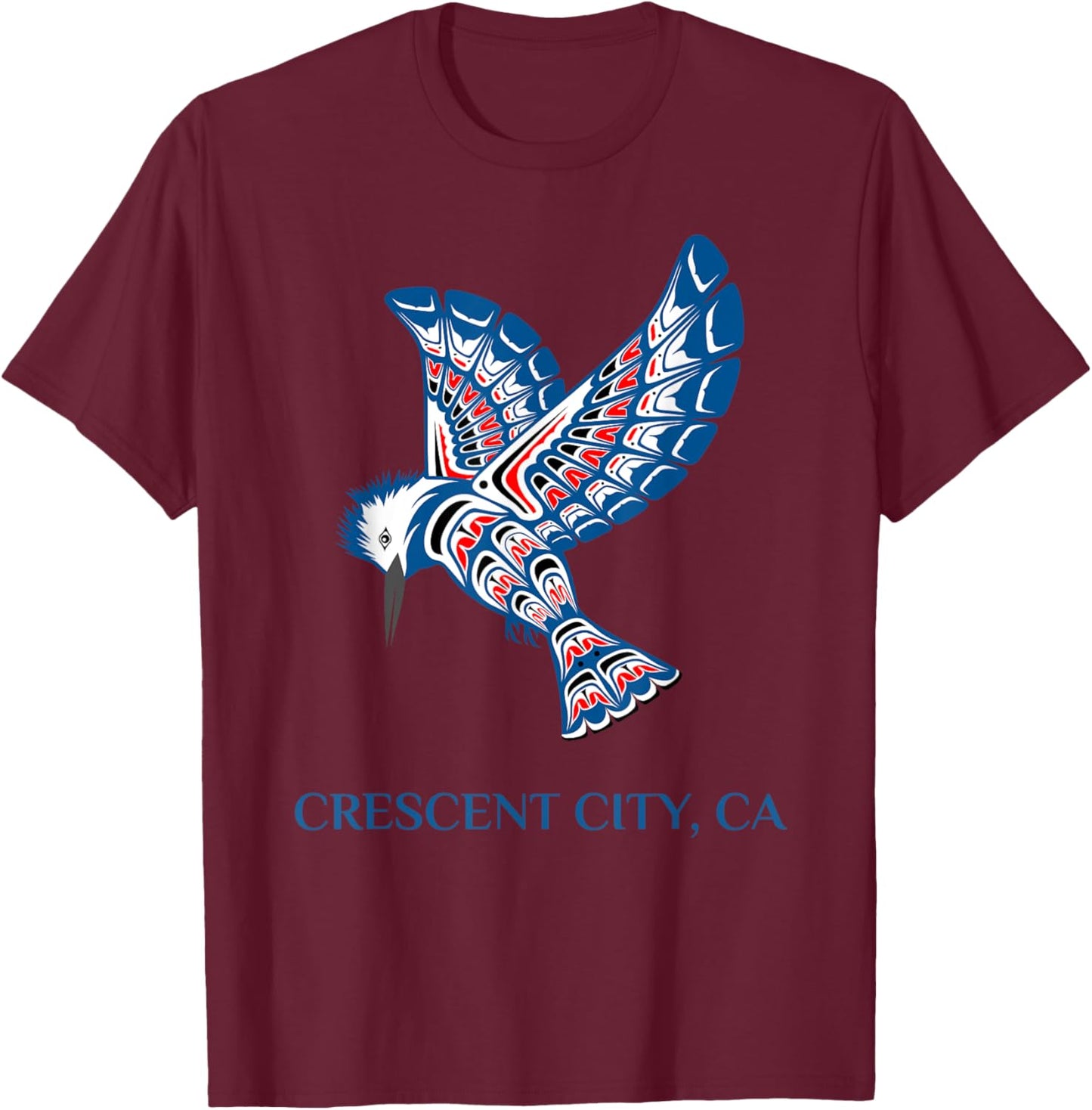Native American Crescent City Kingfisher Bird California T-Shirt - T-Shirt | Maroon