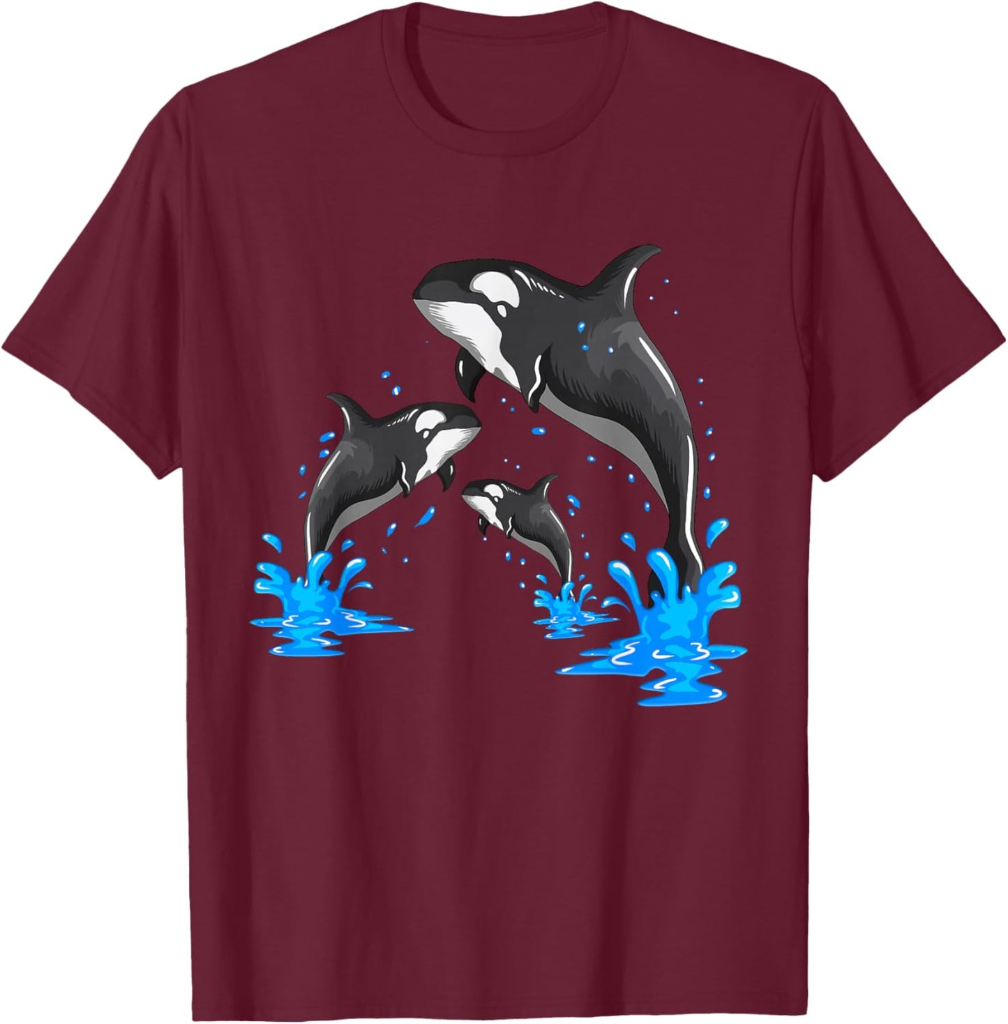 Killer Whale Orca Whale Family Jumps Out of The Water T-Shirt - T-Shirt | Maroon