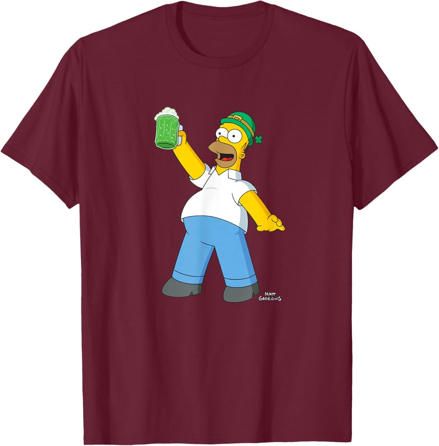 The Simpsons Homer Simpson Green Duff Beer St. Patrick's Day T-Shirt - T-Shirt | Maroon