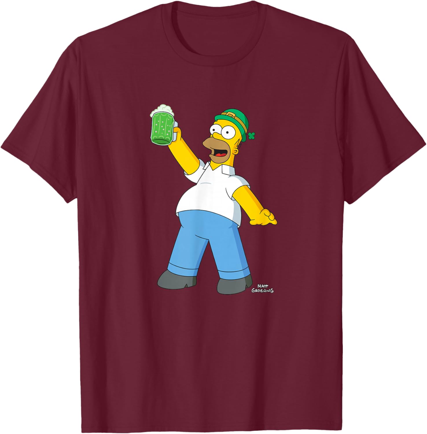 The Simpsons Homer Simpson Green Duff Beer St. Patrick's Day T-Shirt - T-Shirt | Maroon