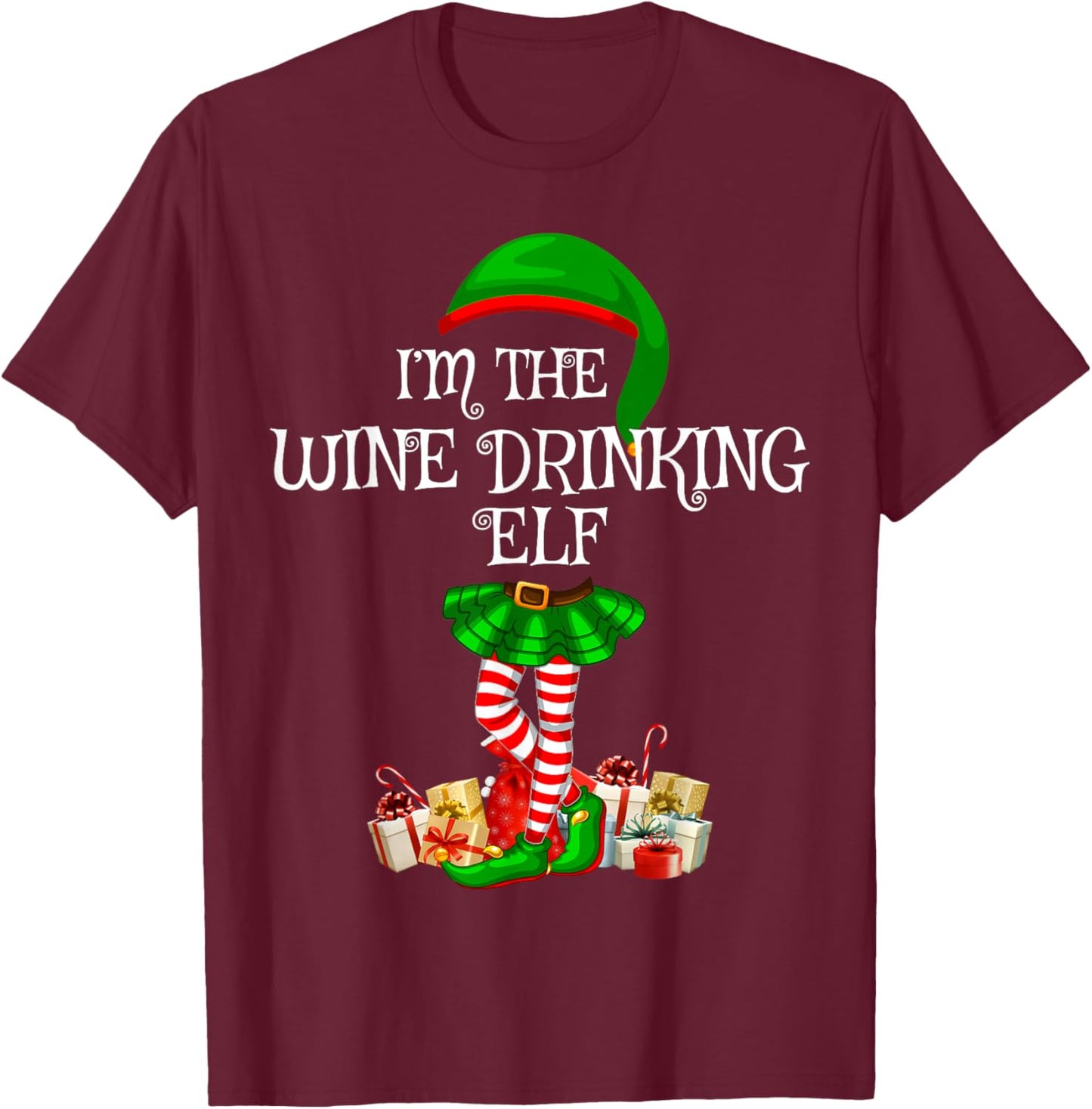 Matching Family Group I'm The Wine Drinking Elf Christmas T-Shirt - T-Shirt | Maroon