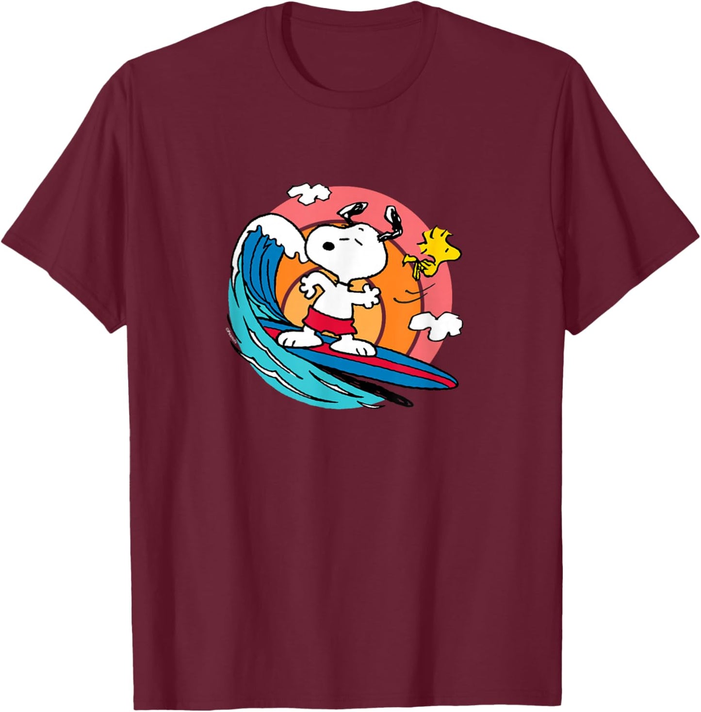 Peanuts - Snoopy Woodstock Surf T-Shirt - T-Shirt | Maroon