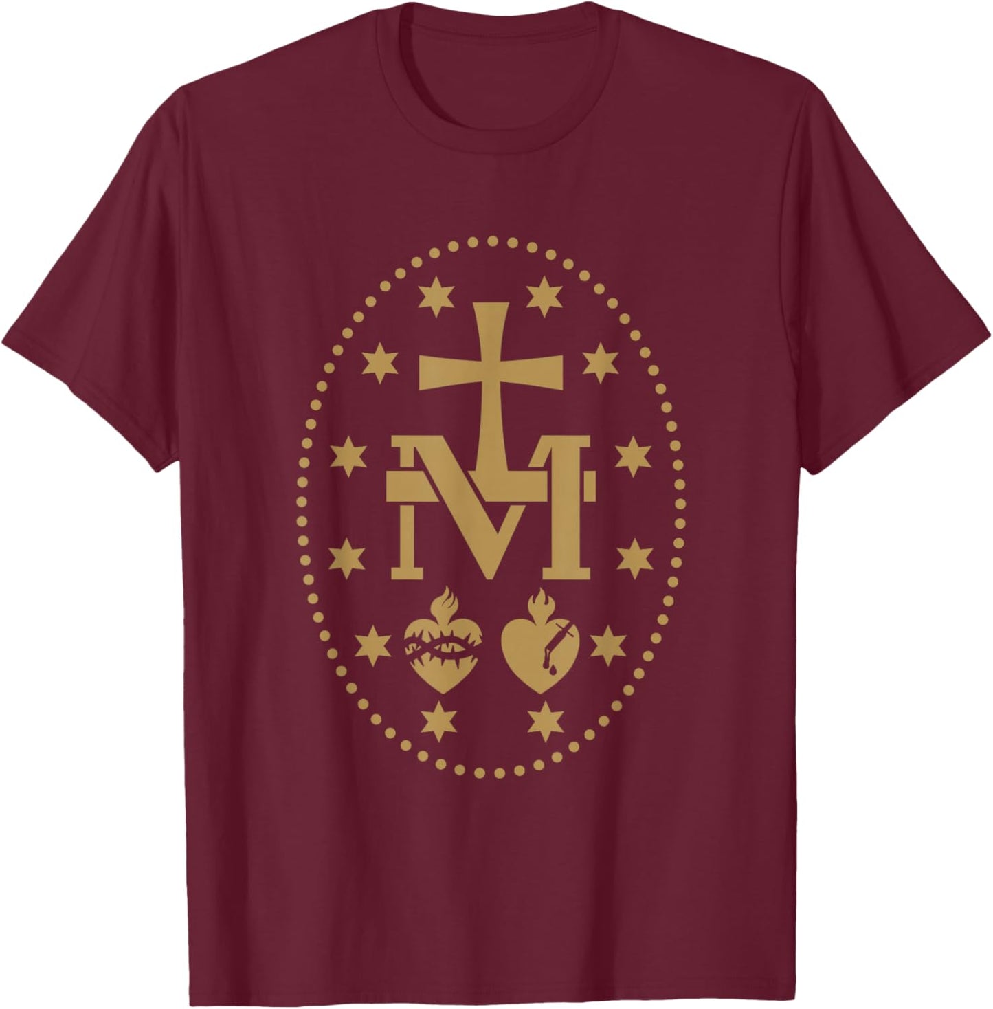 Miraculous Medal of Virgin Mary Catholic Saint T-Shirt - T-Shirt | Maroon