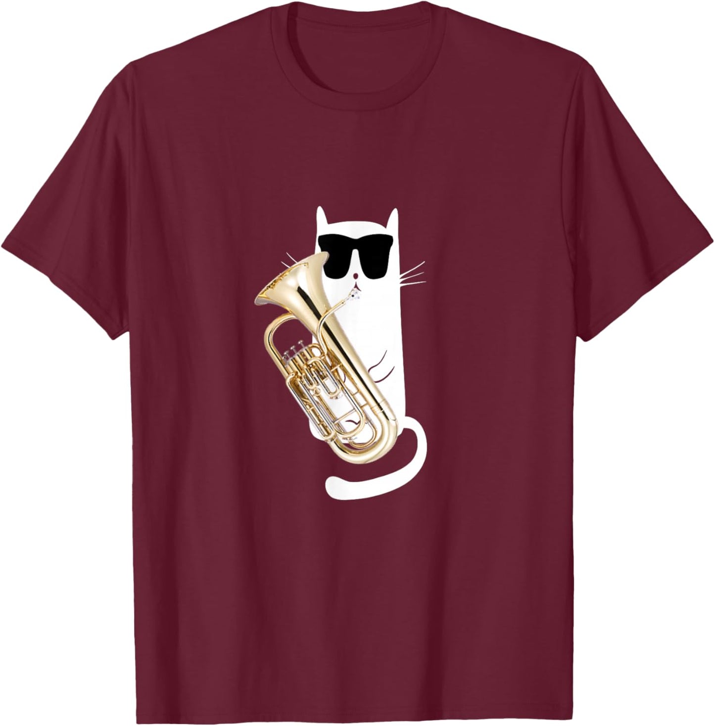 Funny Cat Wearing Sunglasses Playing Euphonium T-Shirt - T-Shirt | Maroon