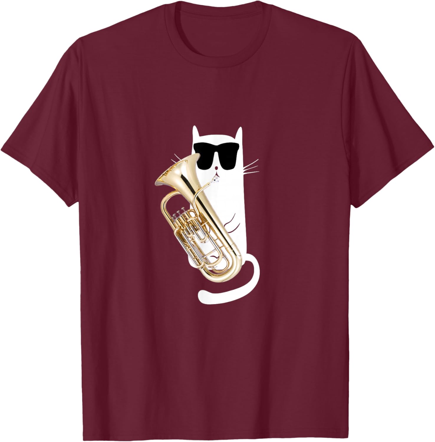 Funny Cat Wearing Sunglasses Playing Euphonium T-Shirt - T-Shirt | Maroon