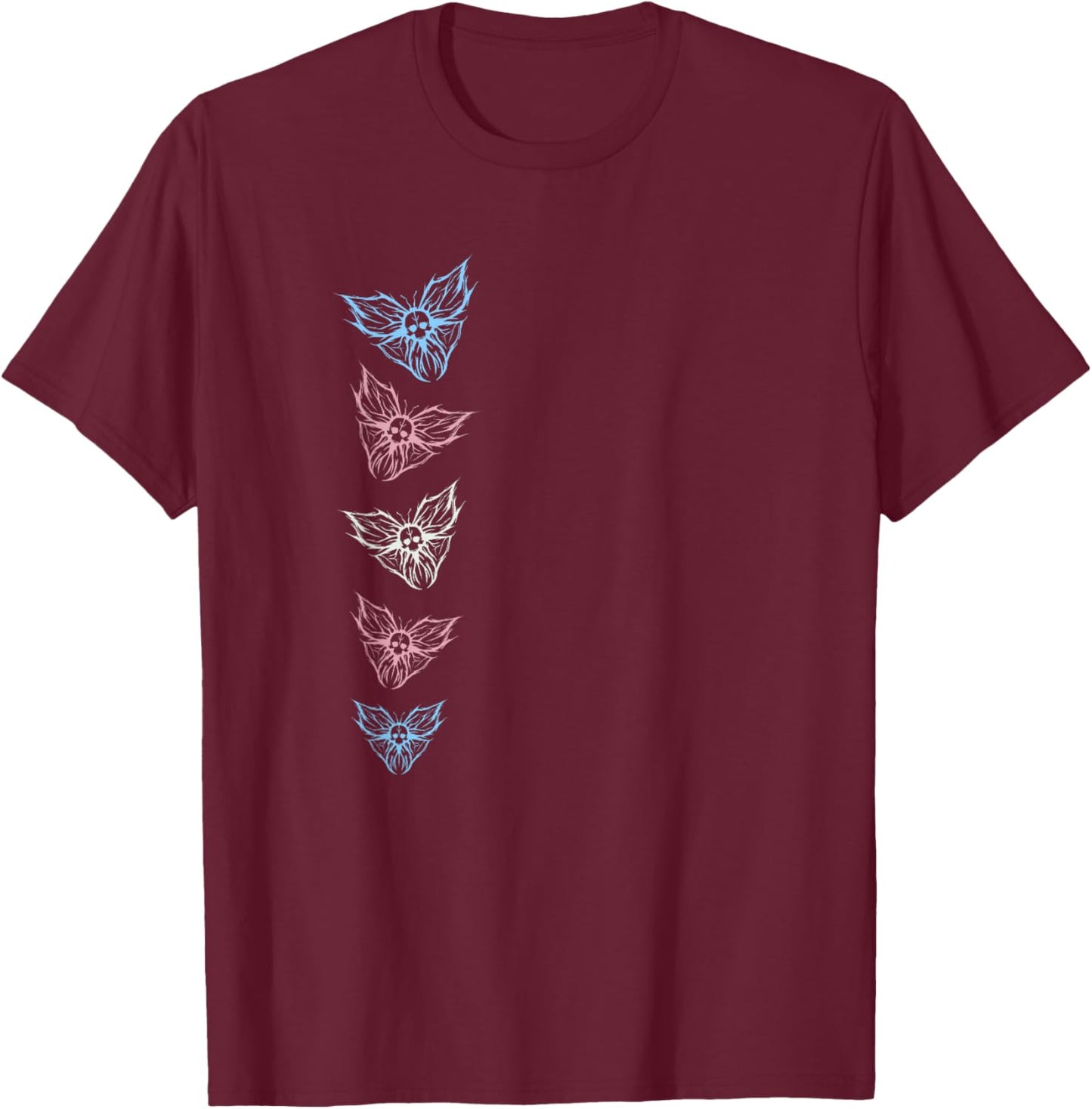 Subtle Transgender FTM MTF Goth Butterfly, Trans Pride Flag T-Shirt - T-Shirt | Maroon