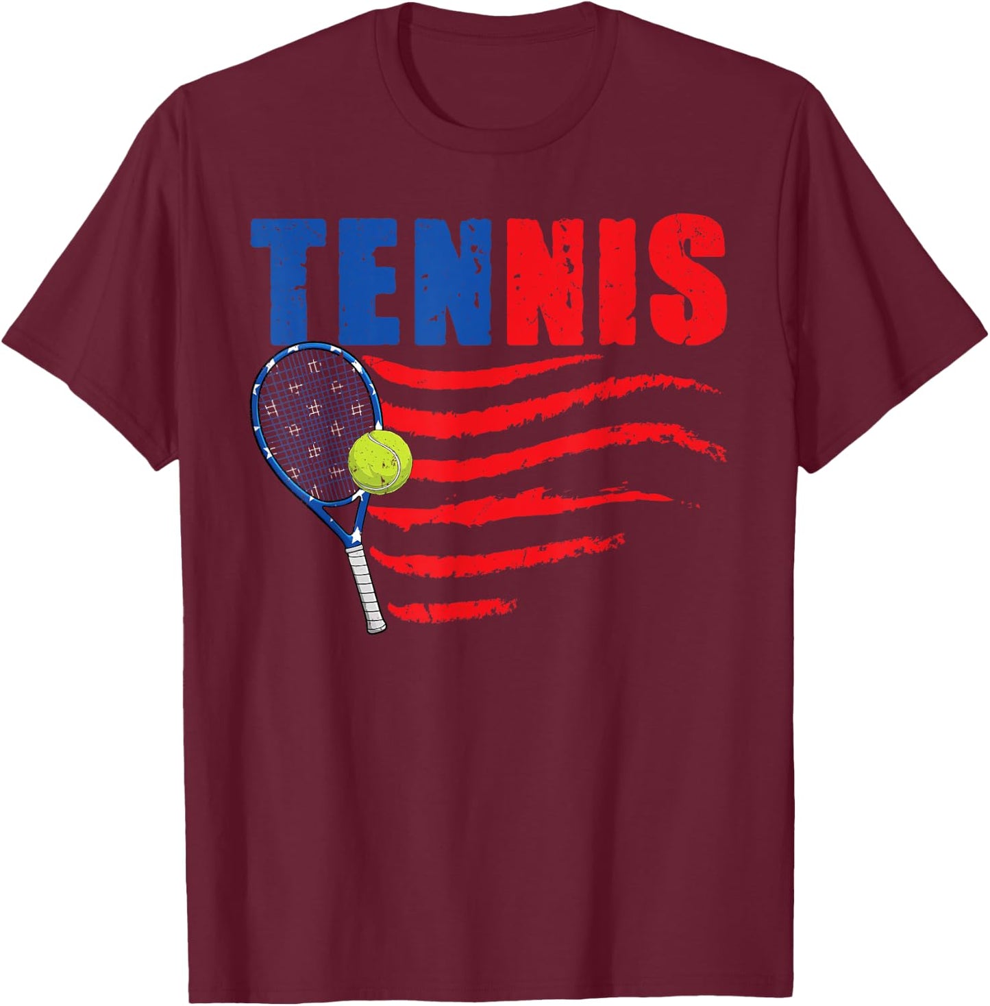 Retro Tennis Lover USA American Flag 4th Of July T-Shirt - T-Shirt | Maroon