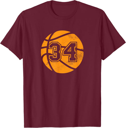 Basketball Player #34 Basketball Mom Dad Jersey Number 34 T-Shirt - T-Shirt | Maroon