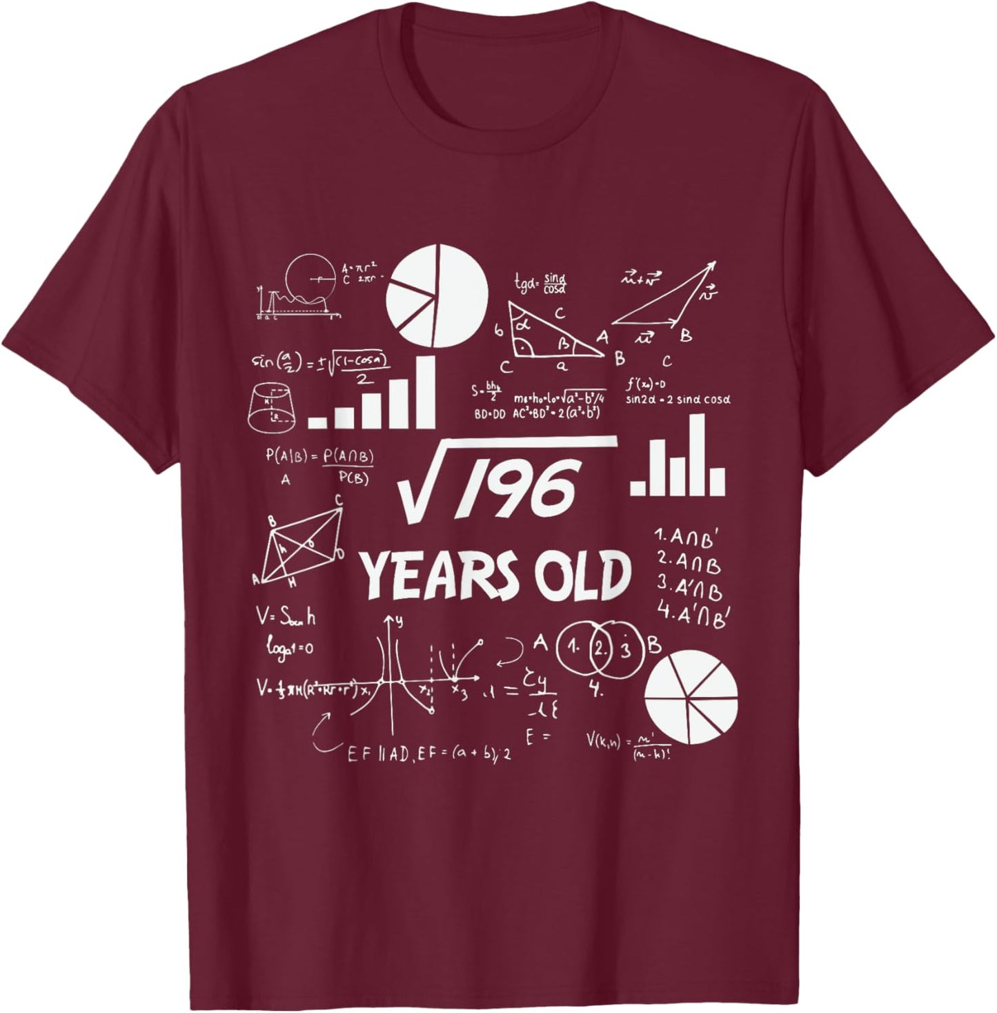 14th Birthday Square Root of 196 Math 14 Years Old Birthday T-Shirt - T-Shirt | Maroon