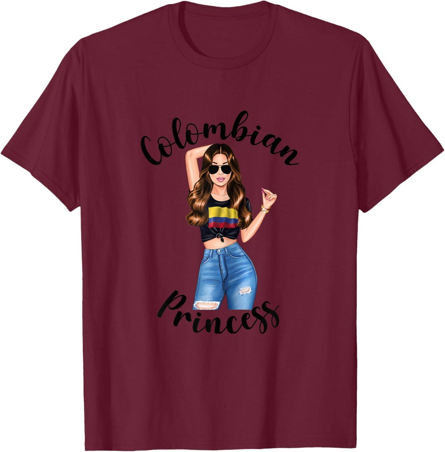Colombian Princess Colombia Flag South American Latin Beauty T-Shirt - T-Shirt | Maroon
