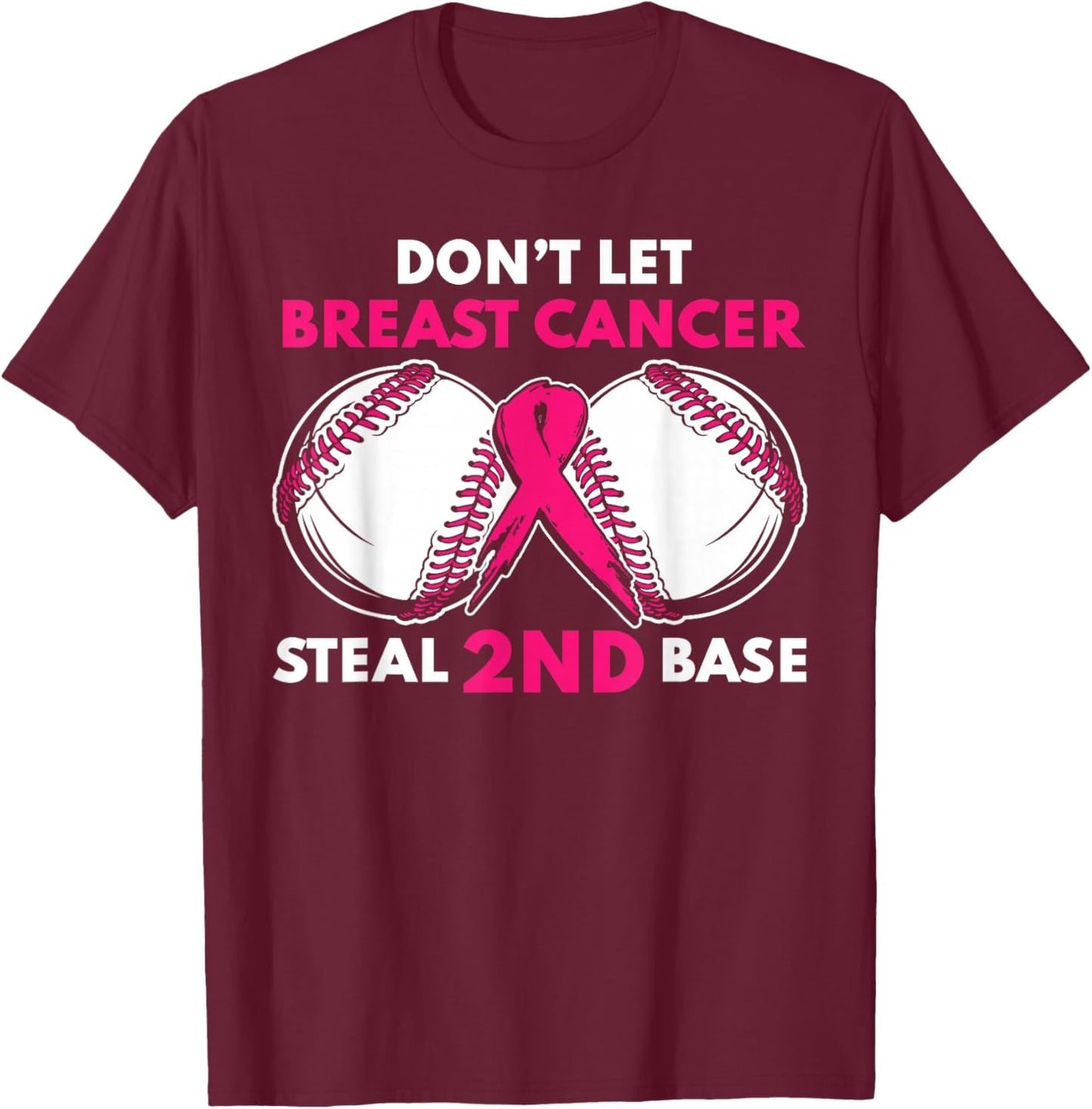 Breast Cancer Awareness Month Cute Baseball Pink October T-Shirt - T-Shirt | Maroon