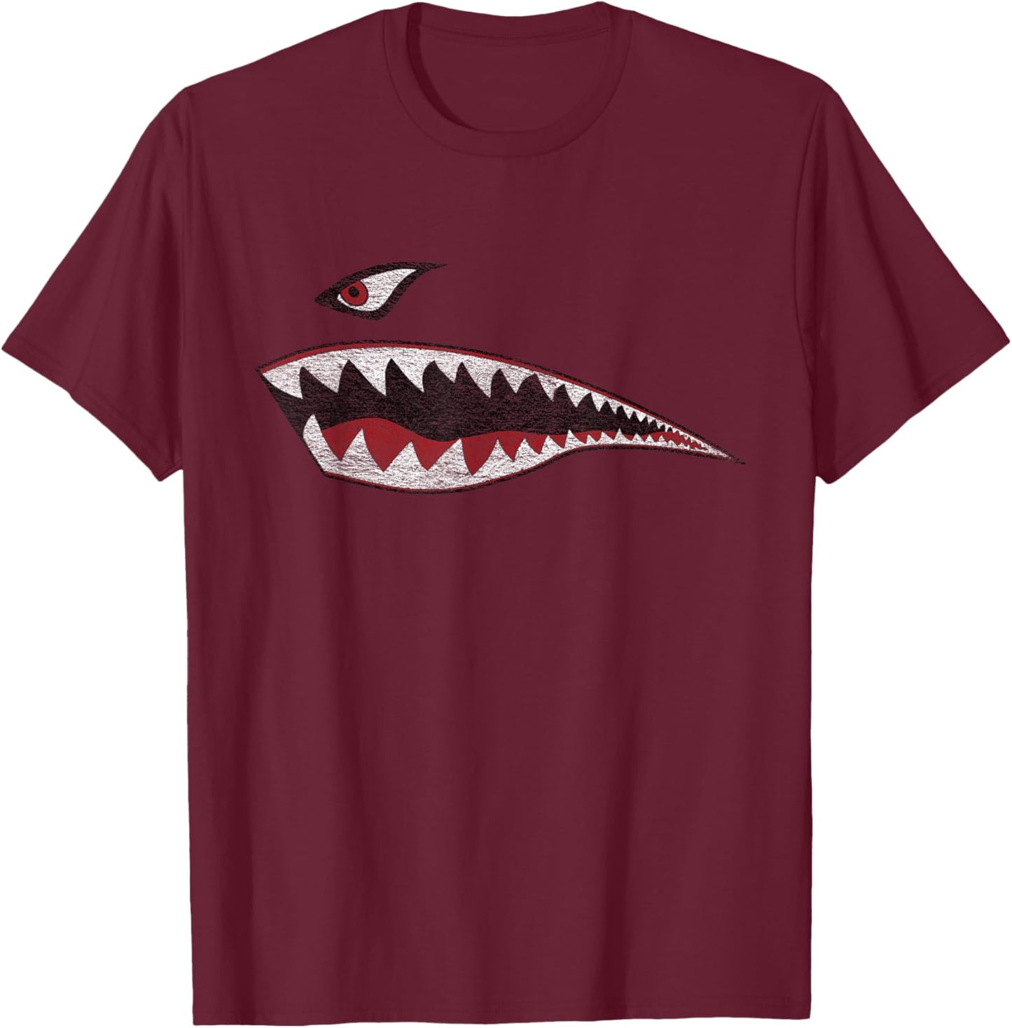 Shark Teeth Nose Art Warhawk P-40 A-10 Warthog War Plane T-Shirt - T-Shirt | Maroon