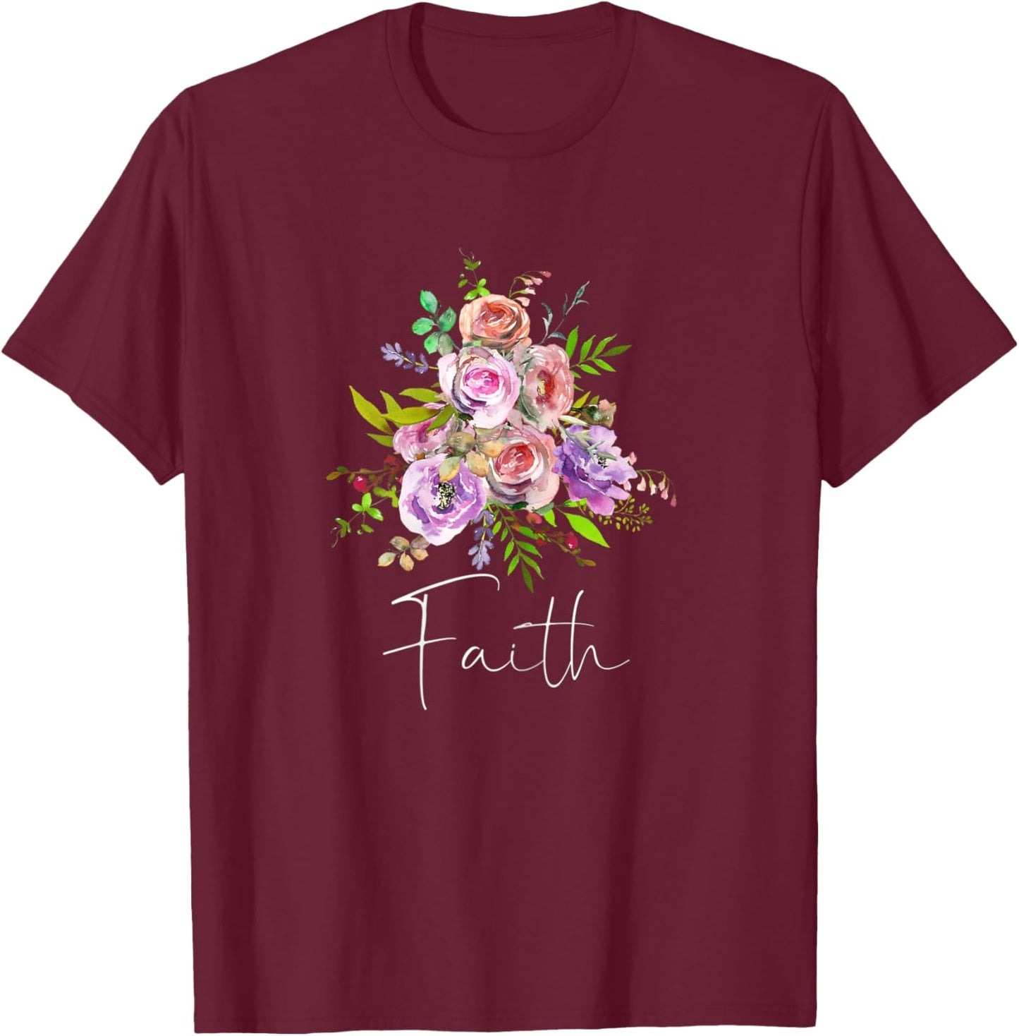 FAITH Christian Inspired Art Positive Message Love God Jesus T-Shirt - T-Shirt | Maroon