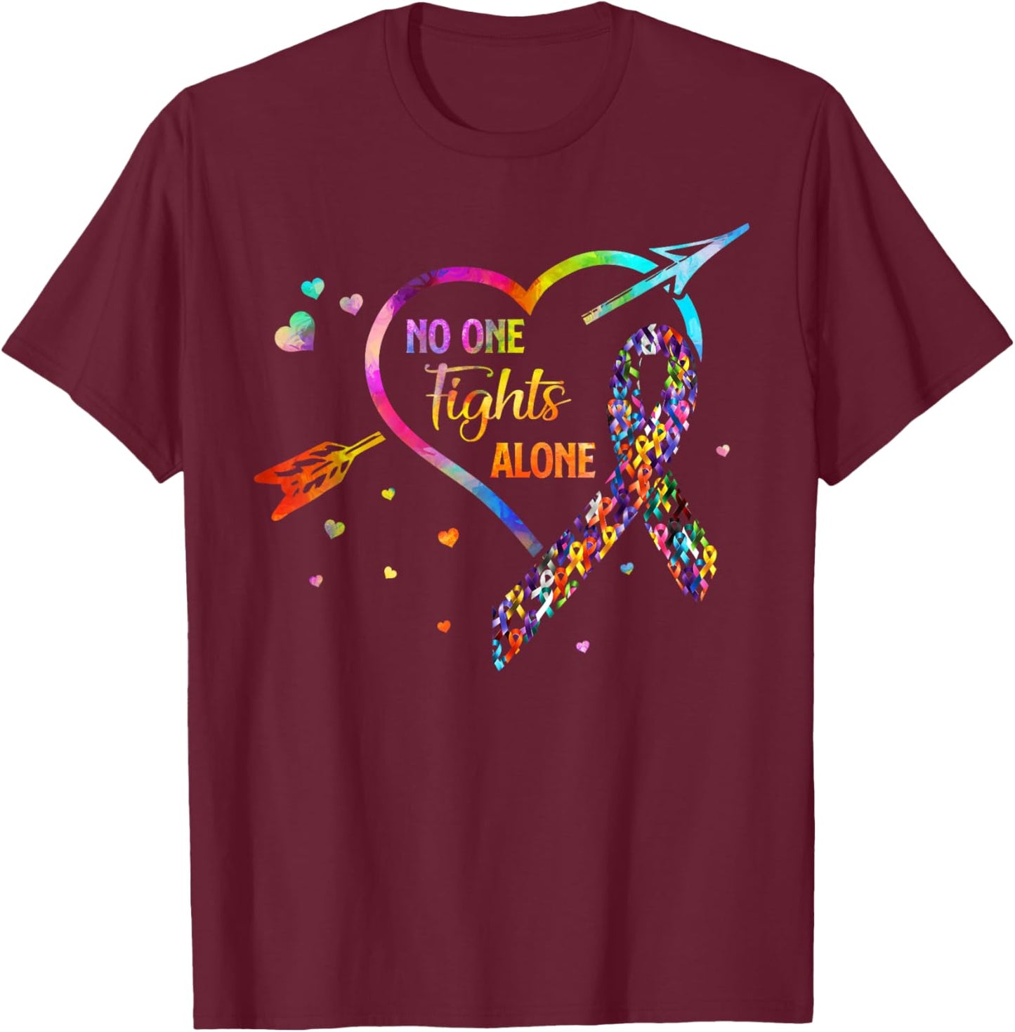 No One Fight Alone Arrow Heart Fight Cancer Ribbon T-Shirt - T-Shirt | Maroon