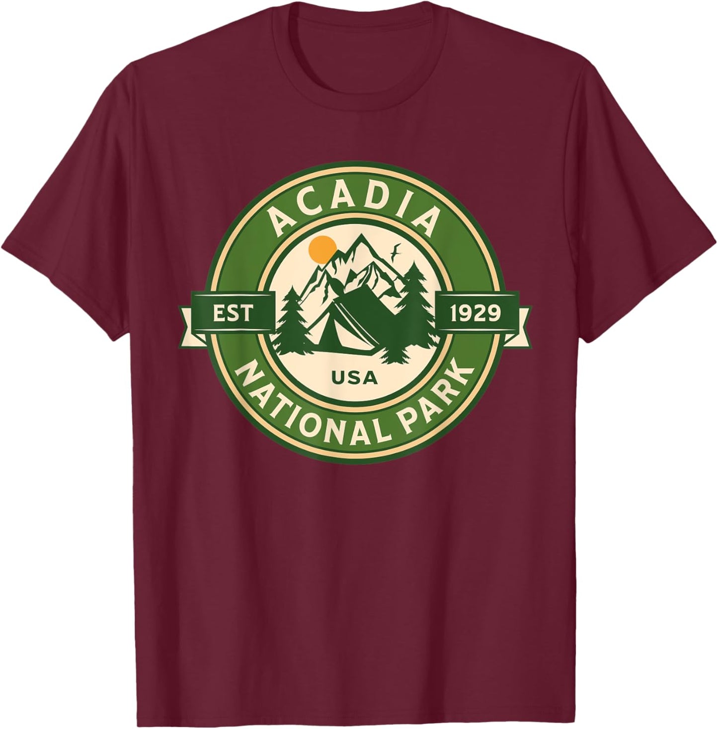 Acadia National Park Maine Hike Camp Outdoors Retro T-Shirt - T-Shirt | Maroon