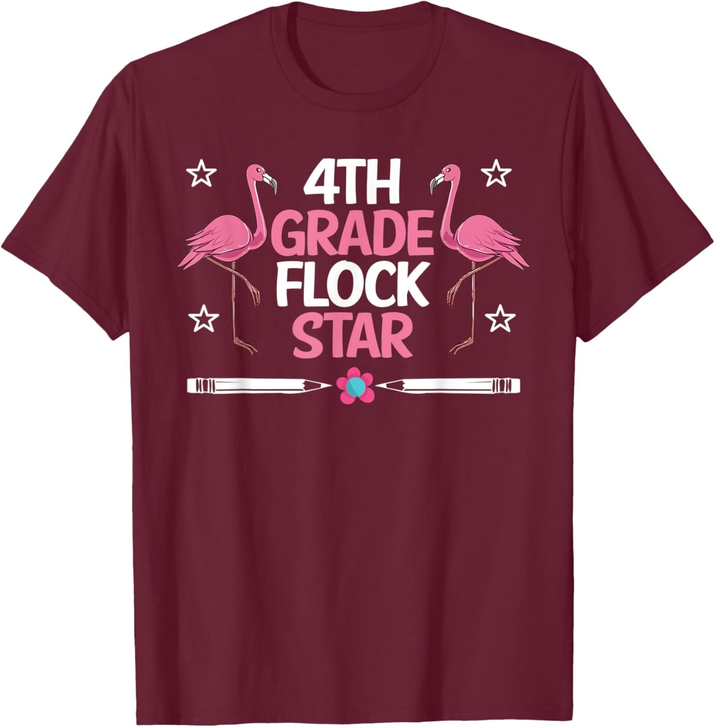 4th Grade Flock Stars Flamingo Teacher Student Kids Gifts T-Shirt - T-Shirt | Maroon