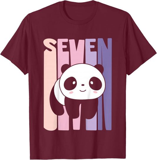 7 Year Old Cute Panda Birthday Girl 7th B-day T-Shirt - T-Shirt | Maroon