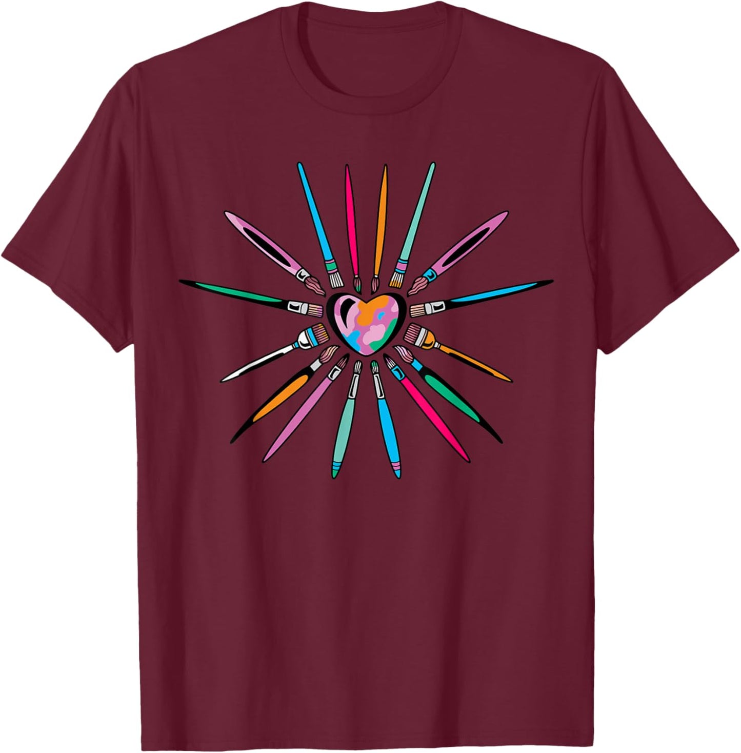 Cool Brush Heart Shape Art Teacher Paint for Artist Painter Men Women Kids T-Shirt - T-Shirt | Maroon