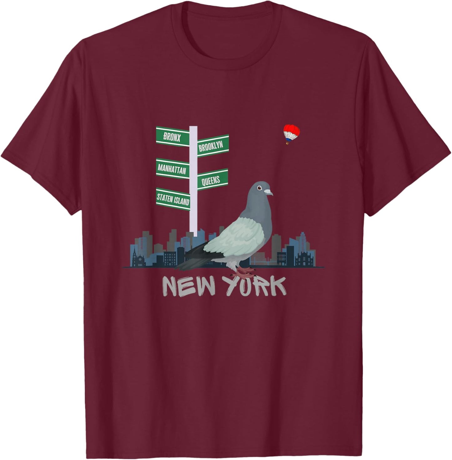 Pigeons of New York City T-Shirt - T-Shirt | Maroon