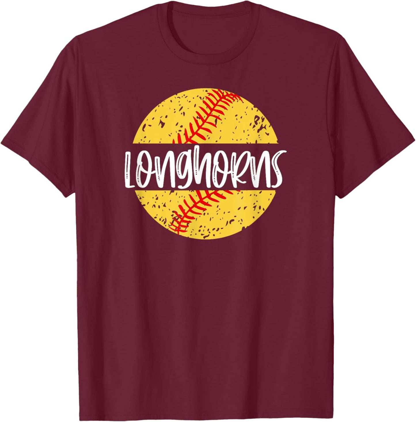 Longhorns Softball Team Mascot School Spirit Game Day T-Shirt - T-Shirt | Maroon