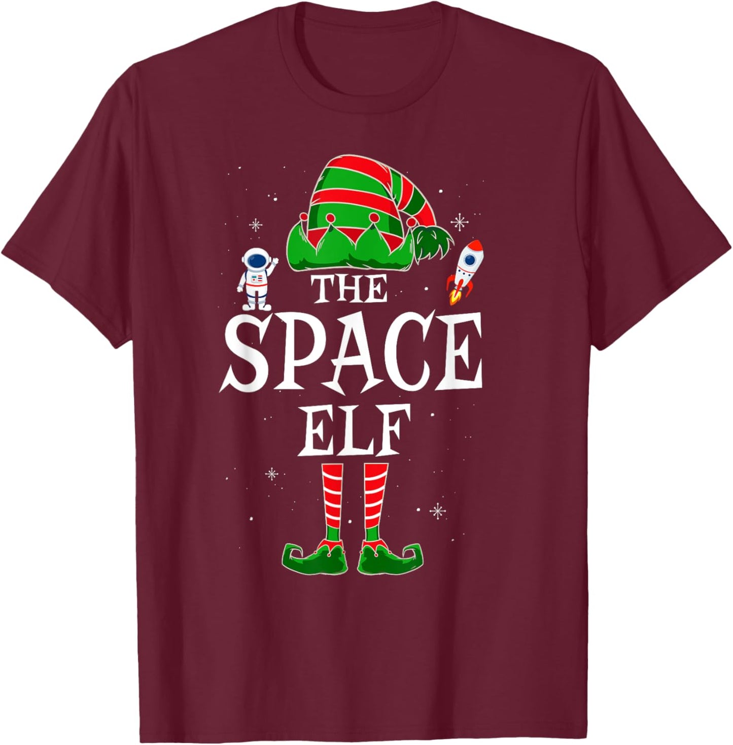 The Space Elf Group Matching Family Christmas Astronomy T-Shirt - T-Shirt | Maroon