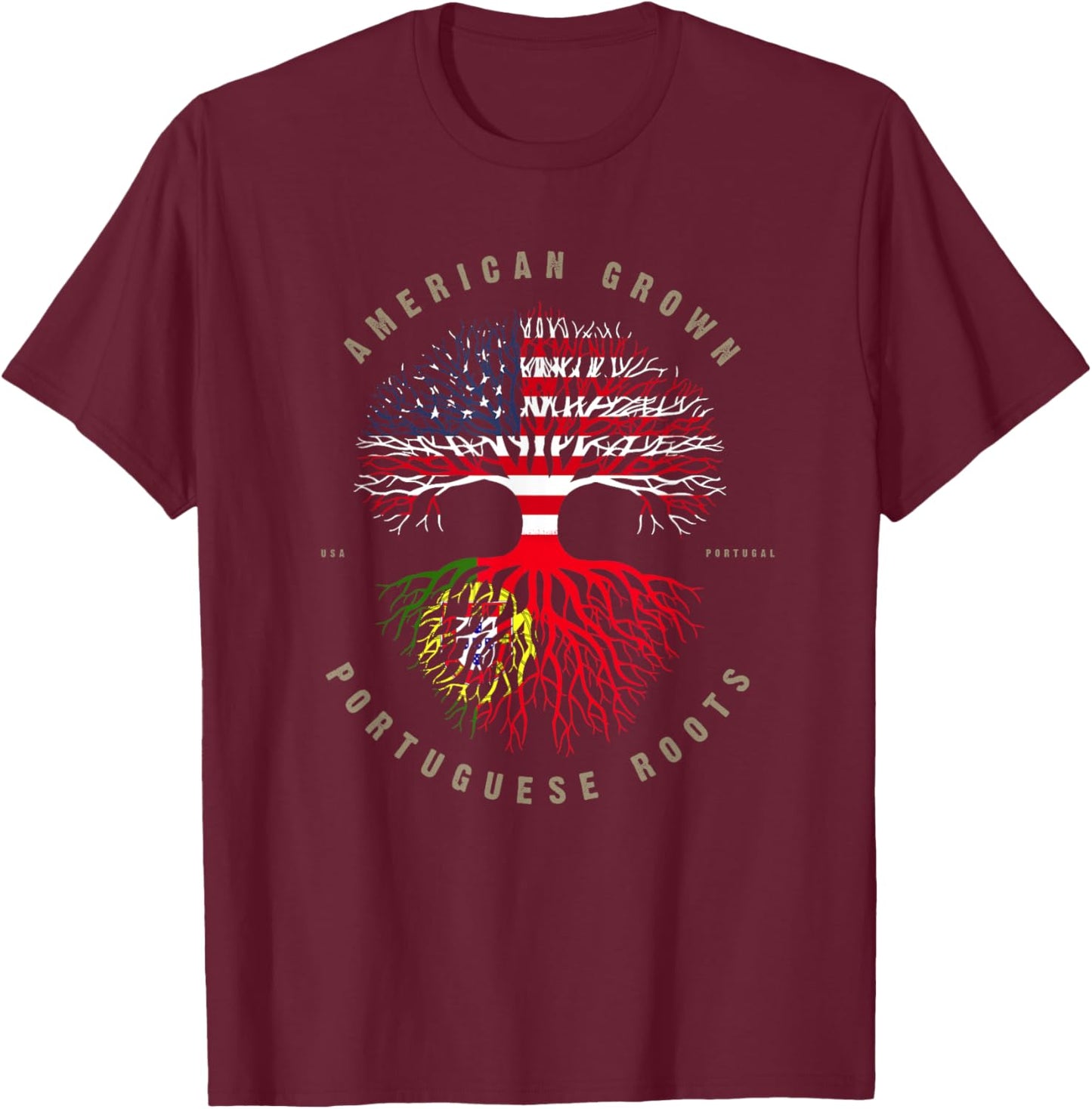 American Grown Portuguese Roots Portugal Flag T-Shirt - T-Shirt | Maroon