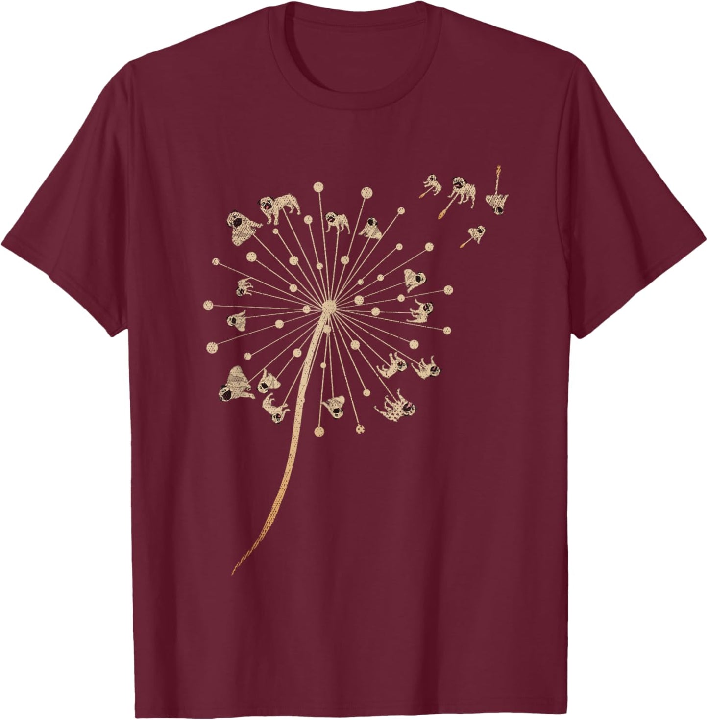 Dog Breed Pug Dog Lover Cute Pet Animal Dandelion Pug T-Shirt - T-Shirt | Maroon