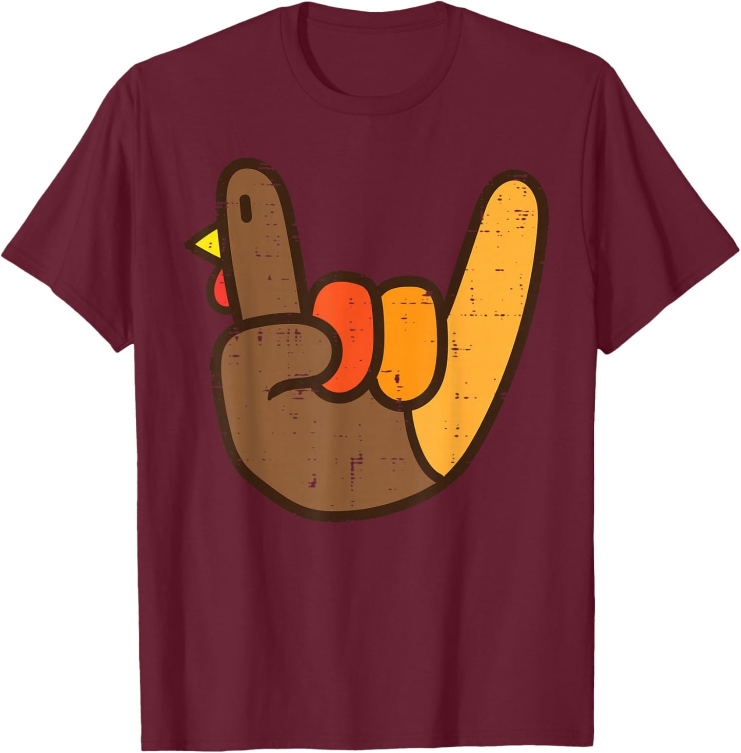 Rock Sign Turkey Hand Cool Thanksgiving Metal Punk Men Women T-Shirt - T-Shirt | Maroon