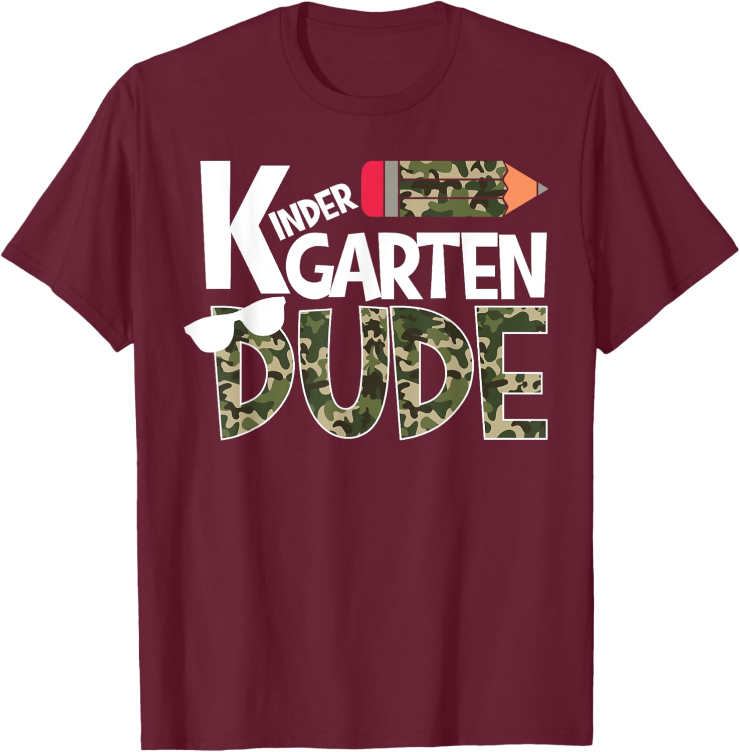 Kindergarten Dude Camo Print Back to School Boys Toddler T-Shirt - T-Shirt | Maroon