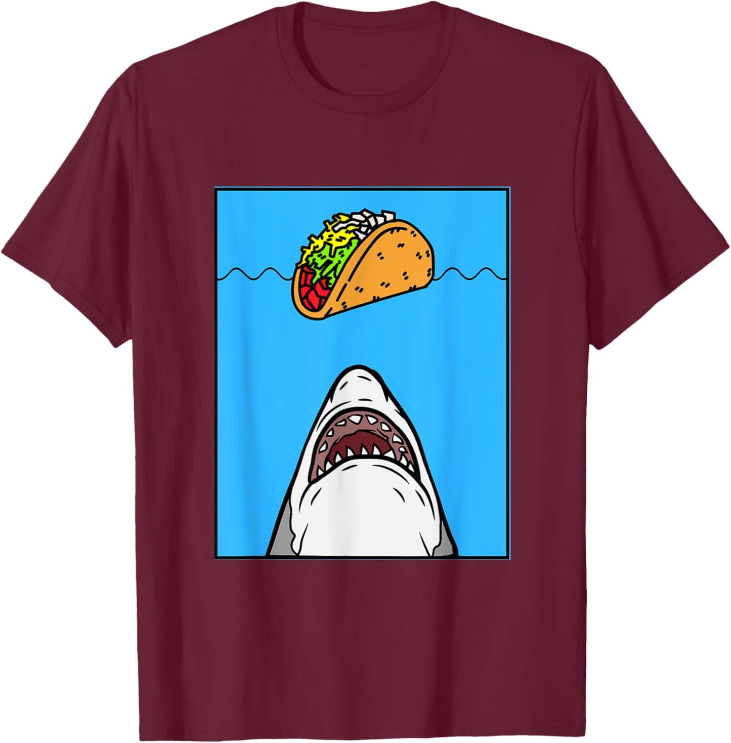 Shark Eating Tacos, Shark With Tacos, Funny Shark Tacos T-Shirt - T-Shirt | Maroon