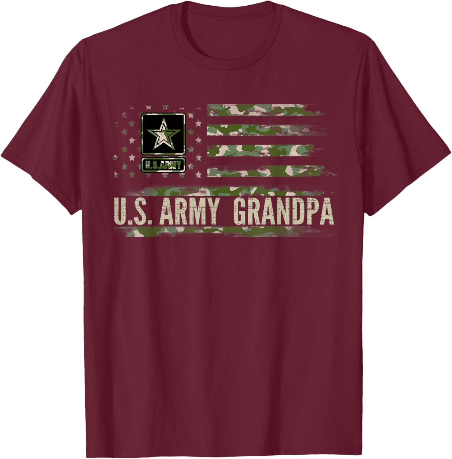 Vintage U.S Army Grandpa With Camo American Flag Veteran T-Shirt - T-Shirt | Maroon