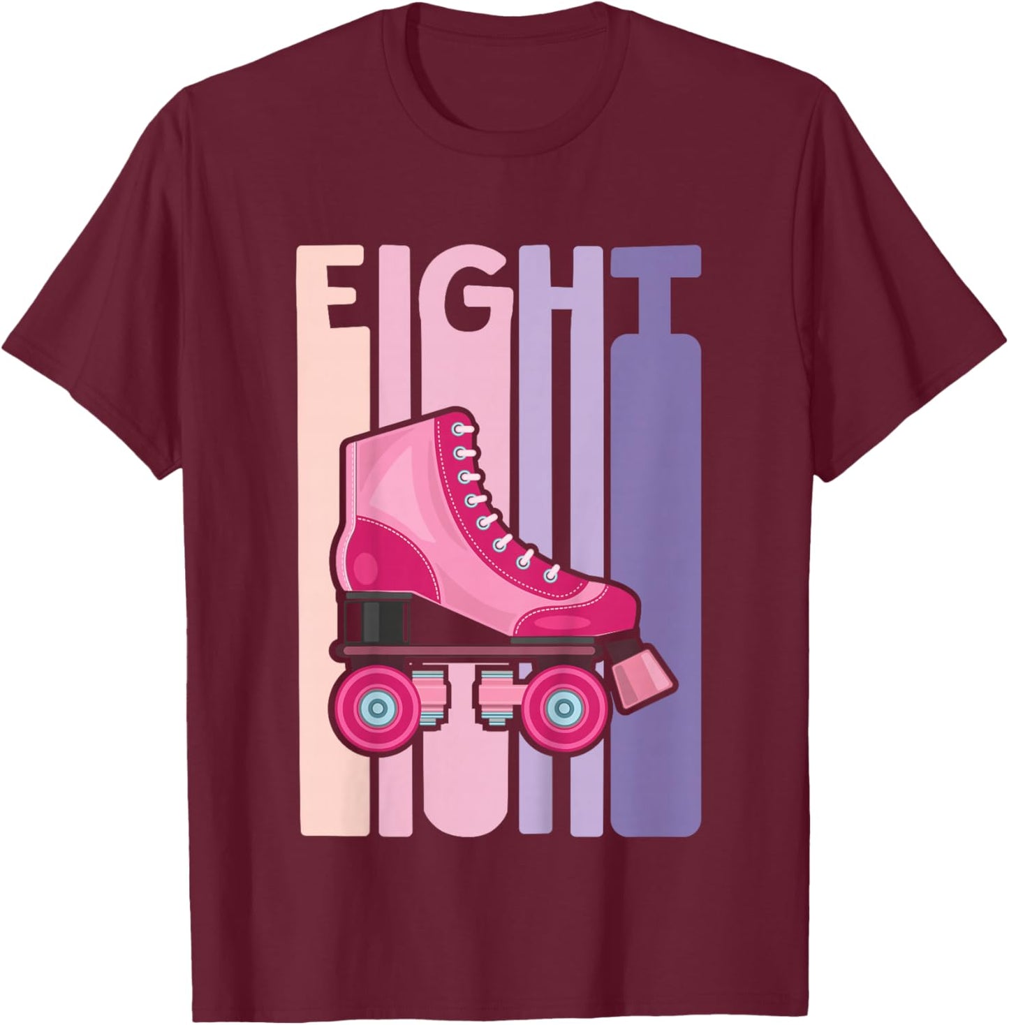 8 Year Old Cute Roller Skating Birthday Girl 8th B-day T-Shirt - T-Shirt | Maroon