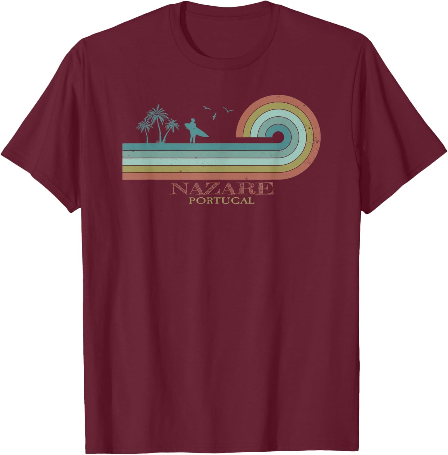 Nazare Surfer I Portugal Retro I Surfing I Nazare Surf T-Shirt - T-Shirt | Maroon