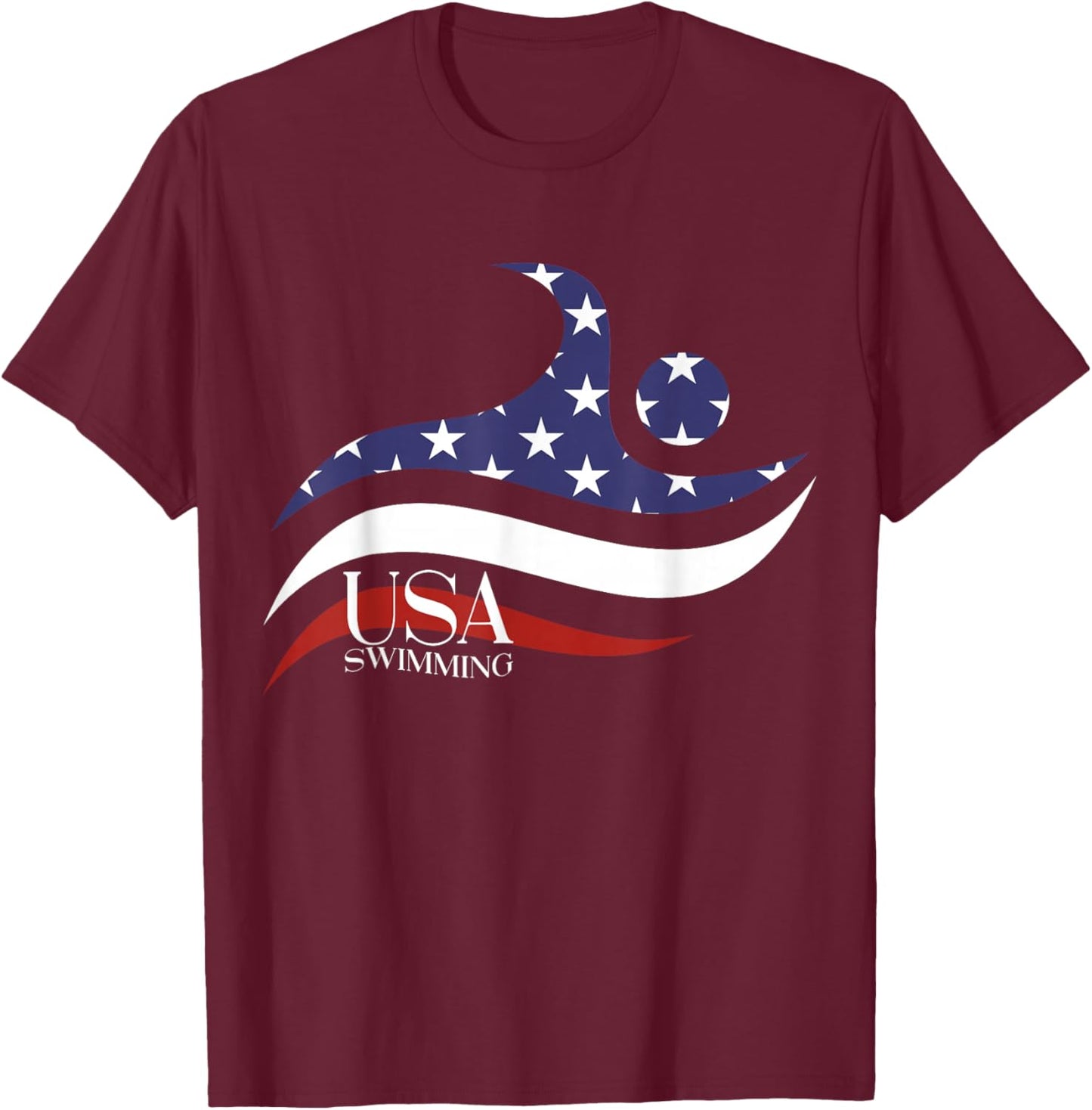 Patriotic American Flag Swimming USA Gift, Swim Team T-Shirt - T-Shirt | Maroon