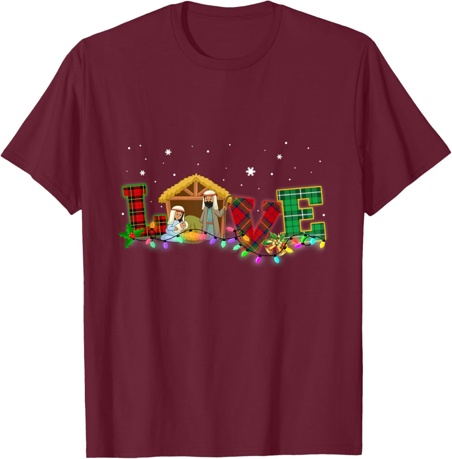 Happy Christmas Love Nativity Laurie Furnell Xmas T-Shirt - T-Shirt | Maroon