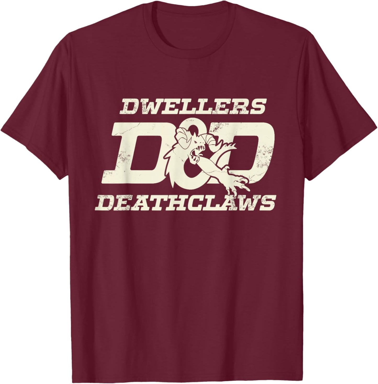 Retro Dwellers and Deathclaws T-Shirt - T-Shirt | Maroon