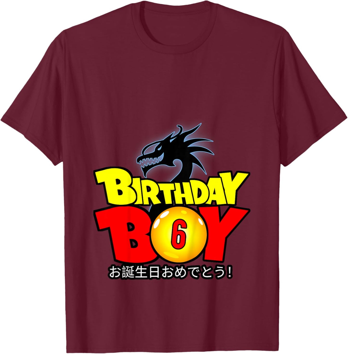 Kids 6 Year Old 6th Dragon Anime Style Birthday Gift Boys T-Shirt - T-Shirt | Maroon