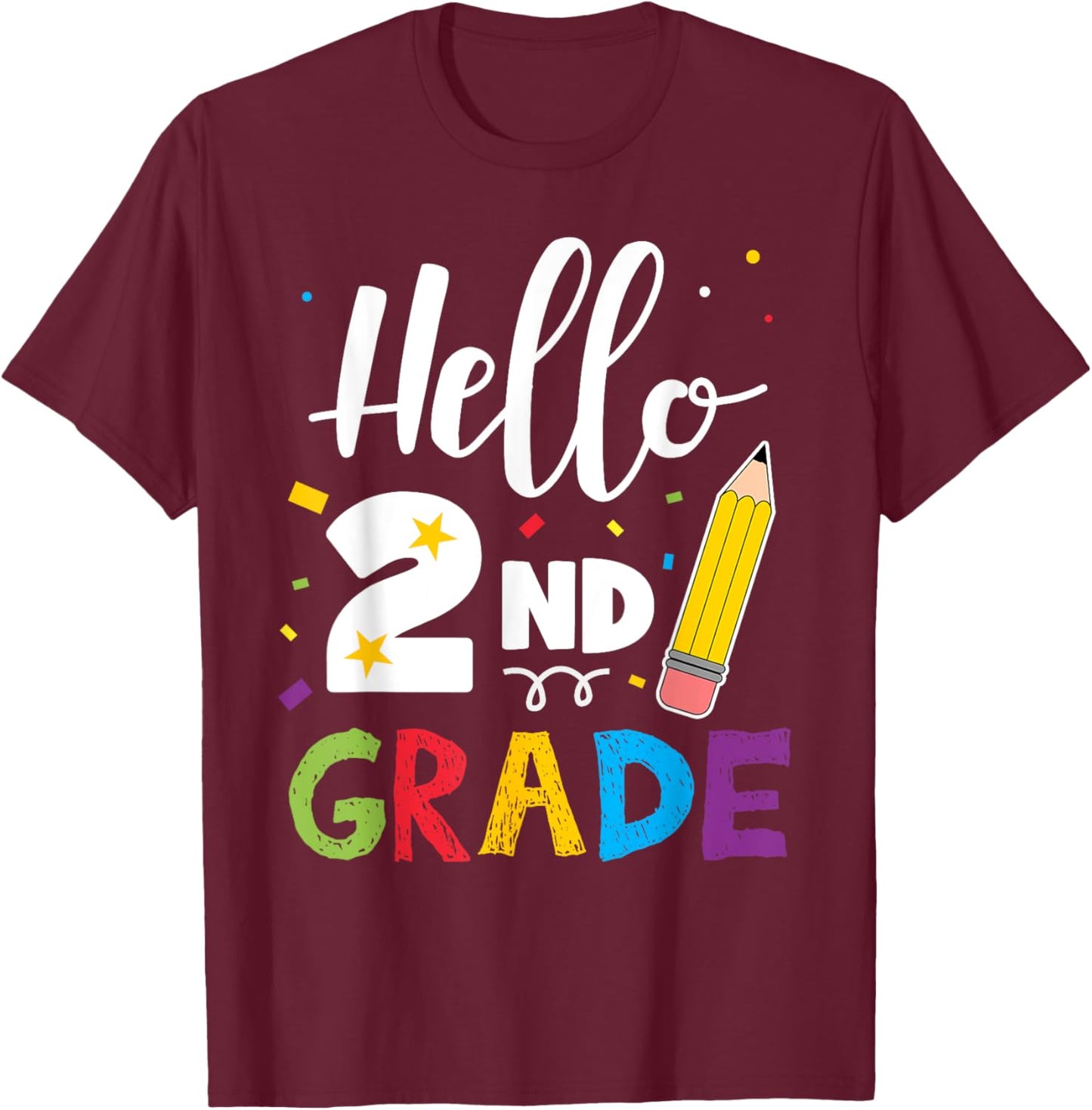 Hello 2nd Grade Back To School Teachers Gift Women Kids T-Shirt - T-Shirt | Maroon