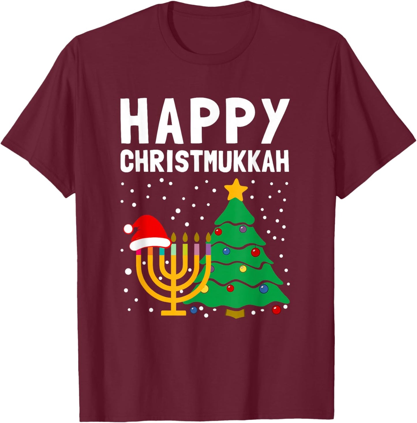 Happy Christmukkah Jewish Christmas Hanukkah Chanukah Gift T-Shirt - T-Shirt | Maroon