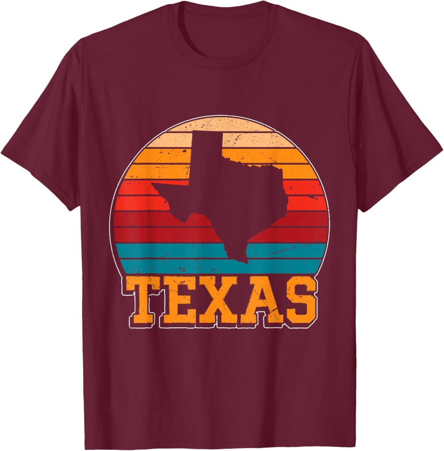 Texas Retro Vintage Sunset US State Texas Silhouette T-Shirt - T-Shirt | Maroon