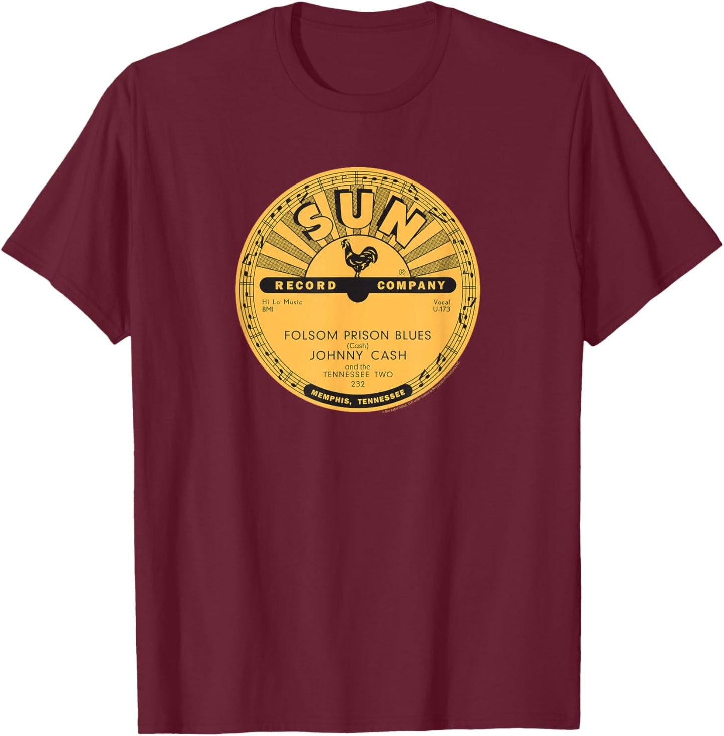 Sun Records Vinyl Johnny Cash Folsom Prison Blues T-Shirt - T-Shirt | Maroon