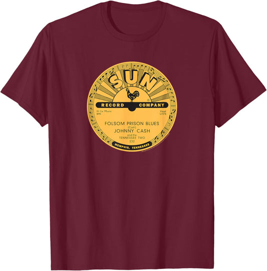 Sun Records Vinyl Johnny Cash Folsom Prison Blues T-Shirt - T-Shirt | Maroon
